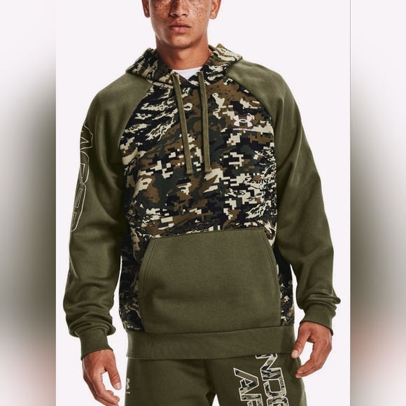 Under Armour Men's Rival Camo Script Fleece Pullover Hoodie Size XXL Green - Picture 1 of 15